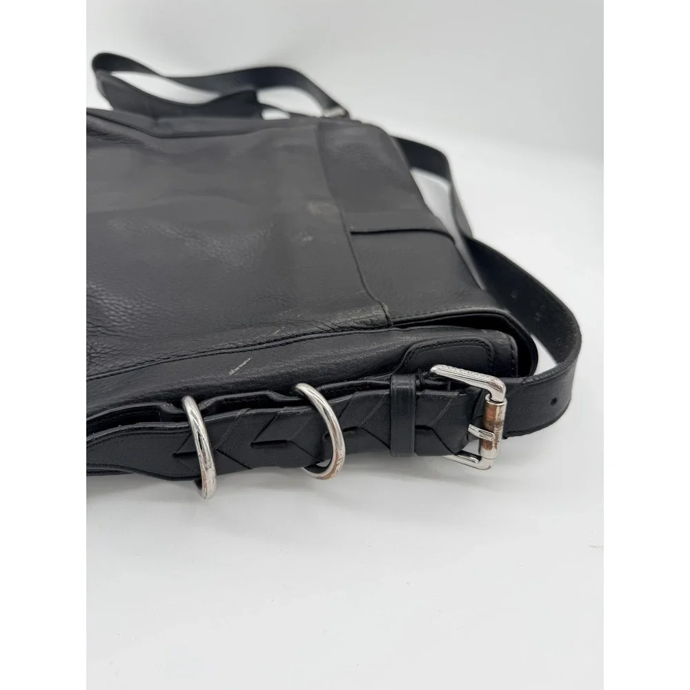 Cole Haan Messenger Bag Mens Large Black‎ Leather Crossbody Adjustable Strap